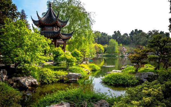Hecho por el hombre Jardín japonés Pond Rock Bush Árbol Pagoda Fondo de pantalla HD | Fondo de Escritorio