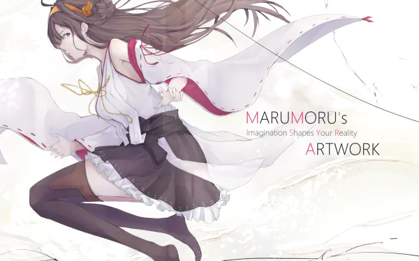 HD desktop wallpaper featuring Kongou from Kancolle, showcasing dynamic artwork by MARUMORU with a focus on anime aesthetics and imaginative design.
