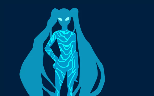 Anime Accel World HD PC desktop wallpaper: glowing cyan female silhouette with long twin-tailed hair and circuit-like markings against a deep blue background.