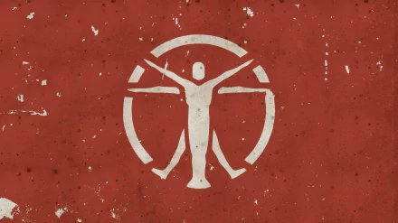 HD PC desktop wallpaper featuring The Institute logo from the Fallout 4 video game, set against a worn red background.