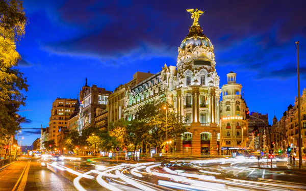 light building time lapse night Spain man made Madrid HD Desktop Wallpaper | Background Image