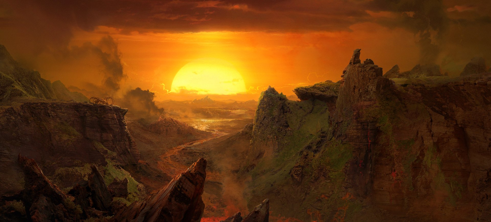 Download Canyon Sun Sunset Earth Sci Fi Landscape HD Wallpaper ...