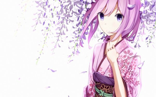 Anime Vocaloid Luka Megurine Pink Hair Kimono Blossom Purple Eyes HD Wallpaper | Background Image