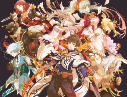 A vibrant HD wallpaper featuring characters from Tales of Zestiria the X, including Zaveid, Rose, Edna, Lailah, Dezel, Mikleo, Sorey, and Alisha Diphda, in an action-packed composition.