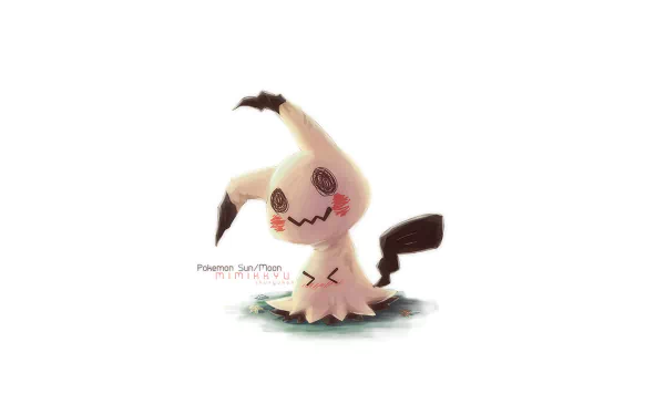 HD PC desktop wallpaper featuring Mimikkyu from the Pokémon anime, showcasing its iconic ghostly, Pikachu-inspired design on a clean white background.