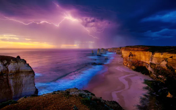  Lightning over Twelve Apostles in Australia