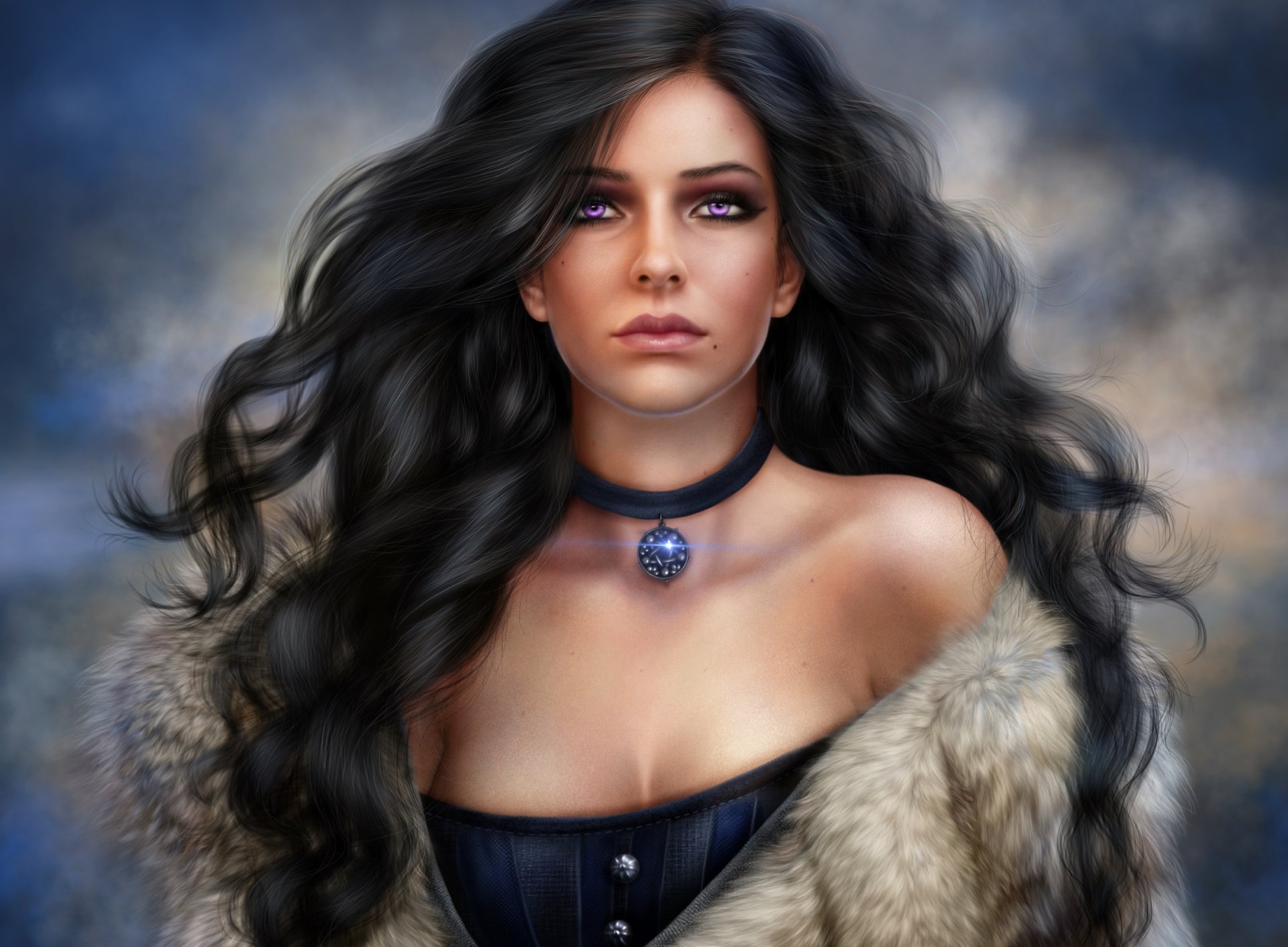 Wallpaper eyes, look, art, the enchantress, Witcher 3: Wild Hunt, Yennefer  of Vengerberg, Yennefer of Vengerberg, violet for mobile and desktop,  section игры, resolution 2480x1816 - download