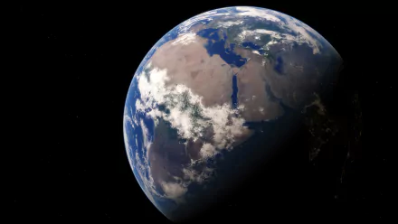 4K Ultra HD image of Earth from space focusing on the African continent, showcasing natural landforms and cloud patterns against the blackness of space.