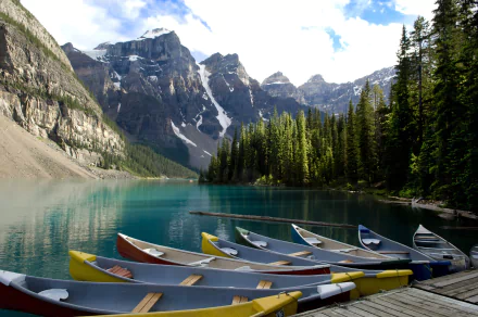 mountain canoe boat nature Moraine Lake HD Desktop Wallpaper | Background Image