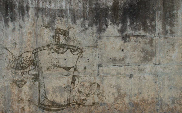 HD PC desktop wallpaper featuring a grungy wall with a sketch of Master Shake from the TV show Aqua Teen Hunger Force.