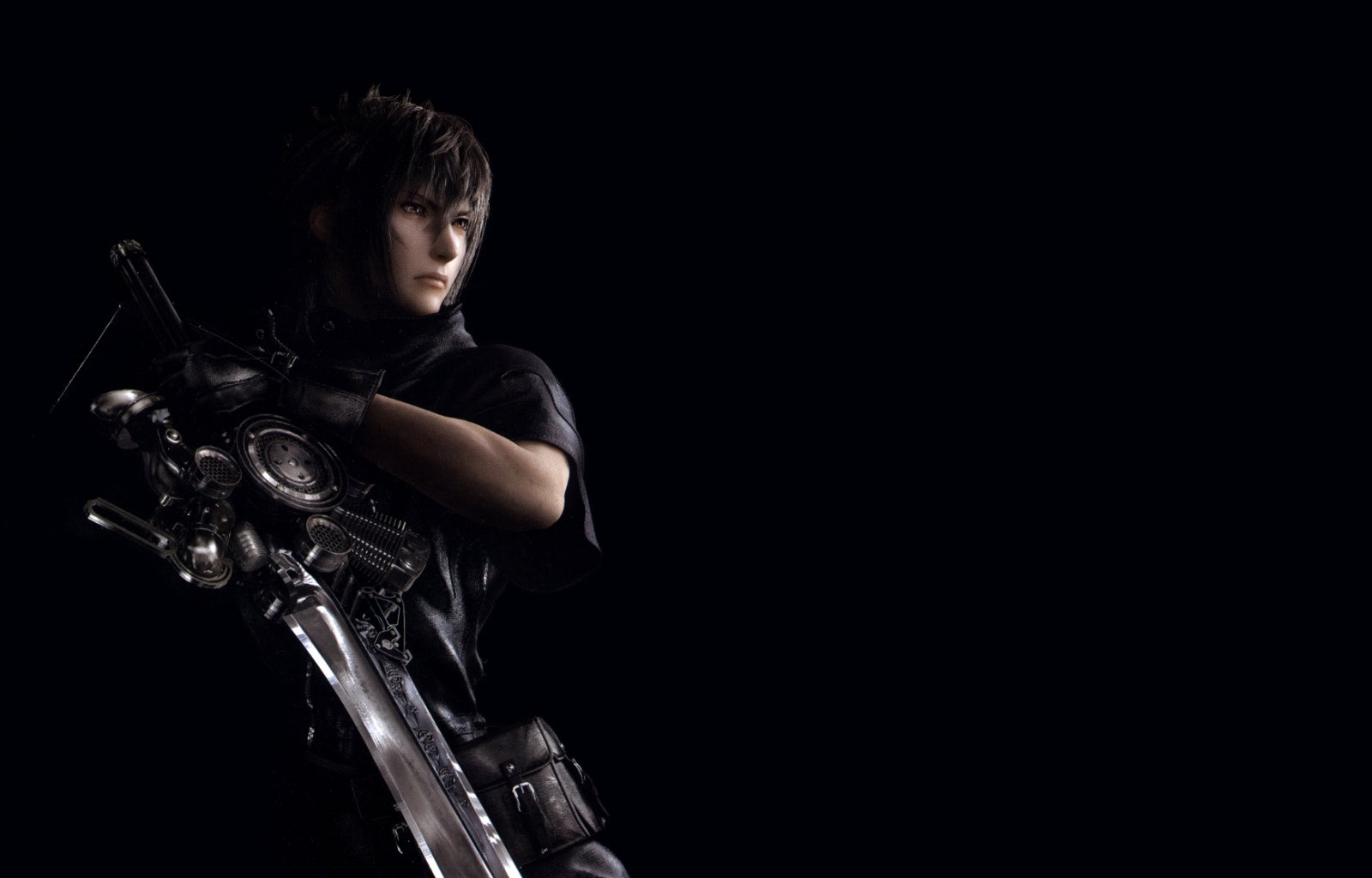 HD desktop wallpaper featuring Noctis Lucis Caelum from the video game Final Fantasy XV, showcasing his detailed character design against a dark background.