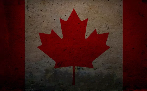 HD desktop wallpaper featuring the Canadian flag with a vintage, textured look; a red maple leaf centered between two vertical red bars on a distressed, earthy background.
