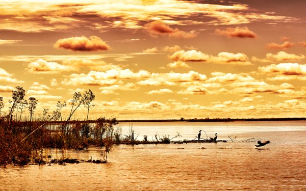 Nature Lake Lakes orange Horizon Sky Cloud HD Wallpaper | Background Image
