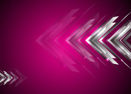 HD desktop wallpaper featuring an abstract design of layered pink and silver arrows pointing right on a vibrant pink background.