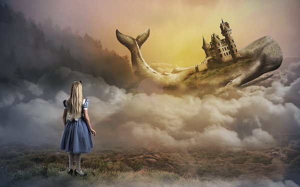 Fantasy Child Cloud Blonde Whale Castle HD Wallpaper | Background Image