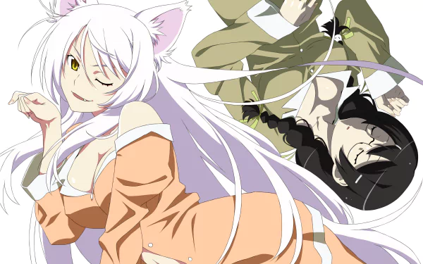 A vibrant HD wallpaper featuring Black Hanekawa and Tsubasa Hanekawa from the Monogatari series, showcasing their distinct styles and playful expressions.