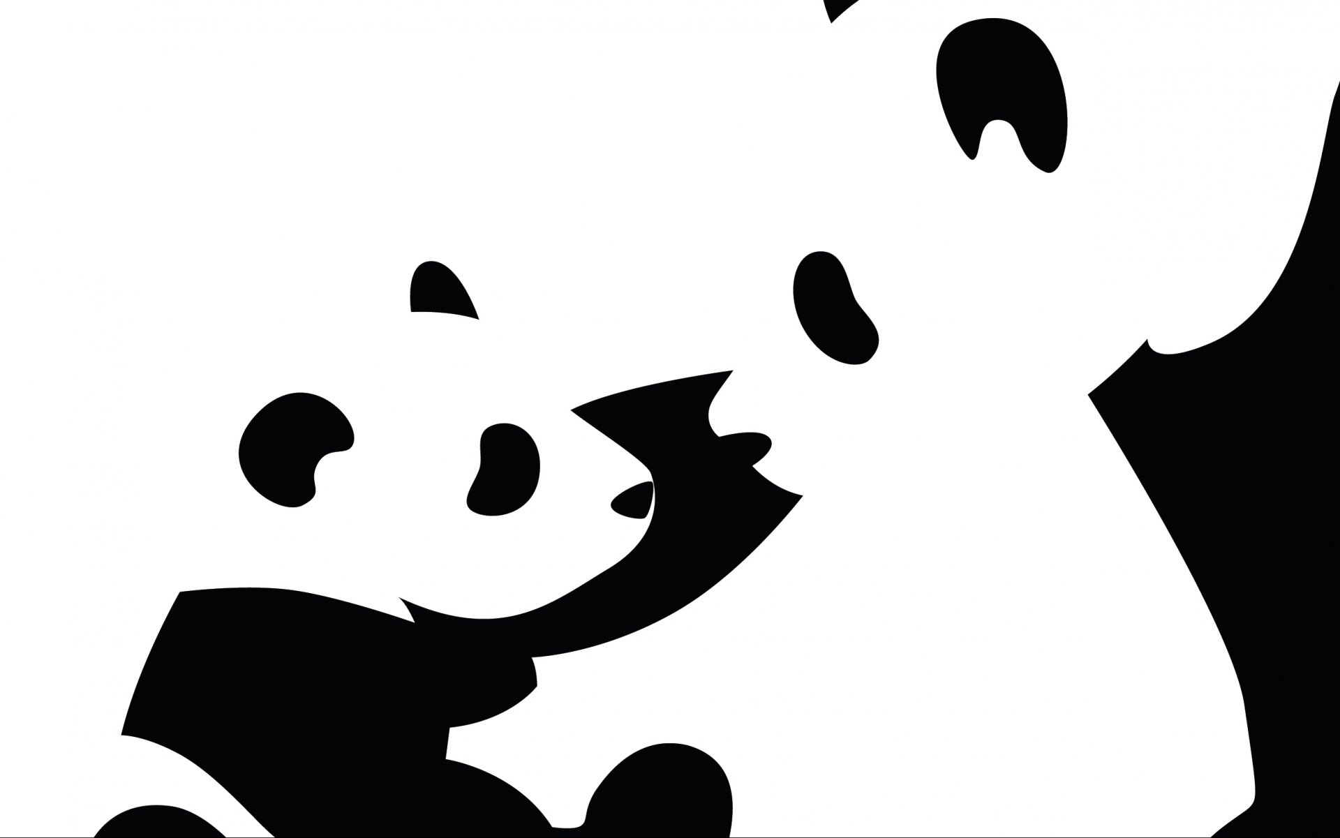 HD PC desktop wallpaper featuring a minimalist black and white illustration of two pandas against a clean white background.