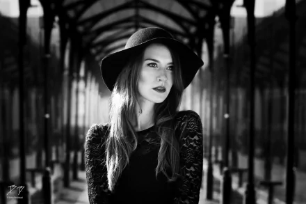 hat Black & White woman model HD Desktop Wallpaper | Background Image