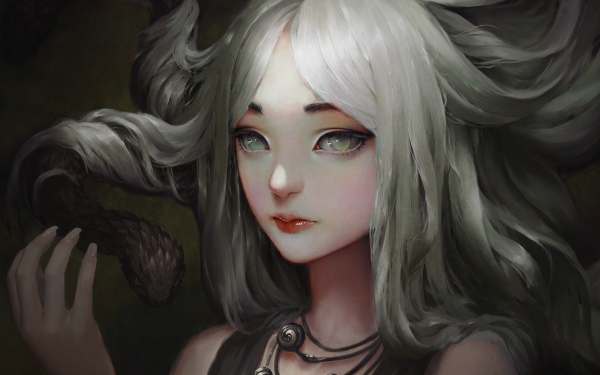 Fantasy Medusa Snake White Hair White Eyes HD Wallpaper | Background Image