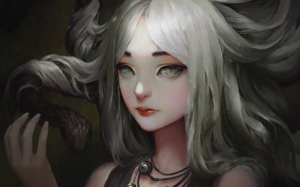 white eyes white hair snake fantasy medusa HD Desktop Wallpaper | Background Image