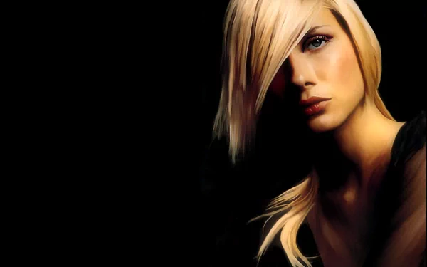 A striking HD wallpaper featuring a sensual woman with long blonde hair, illuminated against a dark background, exuding confidence and allure.
