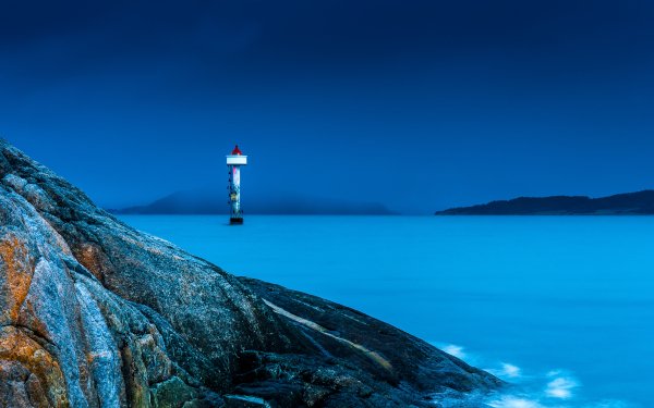 Man Made Lighthouse Ocean Blue Fog HD Wallpaper | Background Image