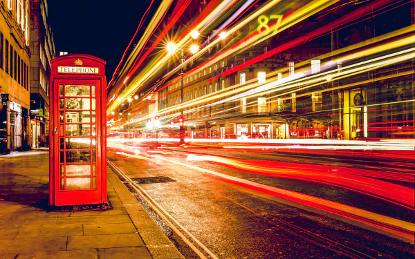 telephone booth light night street photography time lapse HD Desktop Wallpaper | Background Image