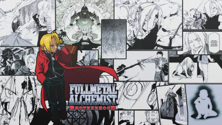 A dynamic HD wallpaper featuring Alphonse and Edward Elric from Fullmetal Alchemist, surrounded by iconic scenes and characters from the anime.