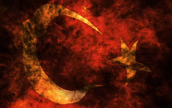 HD desktop wallpaper featuring the flag of Turkey, showcasing a vibrant design with a bold crescent and star against a dramatic red background.