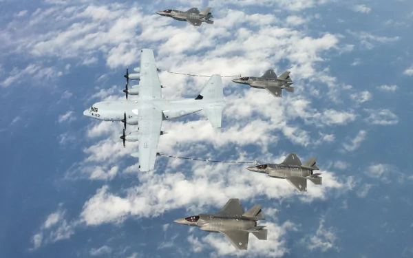 refueling Lockheed C-130 Hercules warplane aircraft jet fighter military Lockheed Martin F-35 Lightning II HD Desktop Wallpaper | Background Image