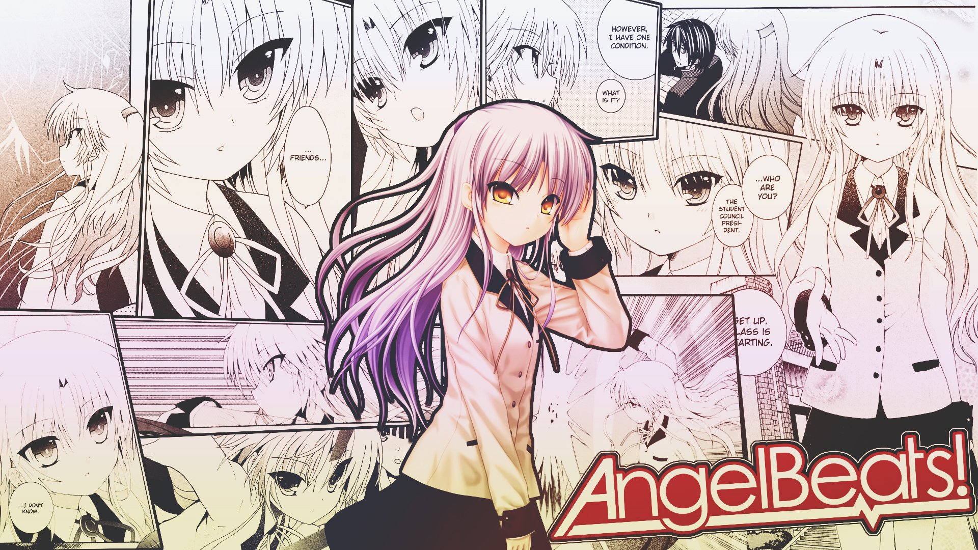 HD wallpaper featuring Kanade Tachibana from the anime Angel Beats!, showcasing vibrant illustrations and character designs against a dynamic background.