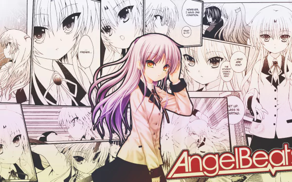 HD wallpaper featuring Kanade Tachibana from the anime Angel Beats!, showcasing vibrant illustrations and character designs against a dynamic background.