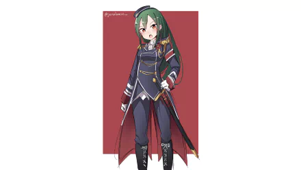 HD PC desktop wallpaper featuring Crusch Karsten from the anime Re:Zero - Starting Life in Another World, showcasing her in a detailed military-style outfit against a red background.