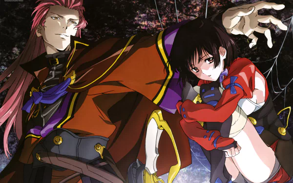 A dynamic 4K Ultra HD anime wallpaper featuring Mumei and another character from Kabaneri of the Iron Fortress in a dark, intense setting.