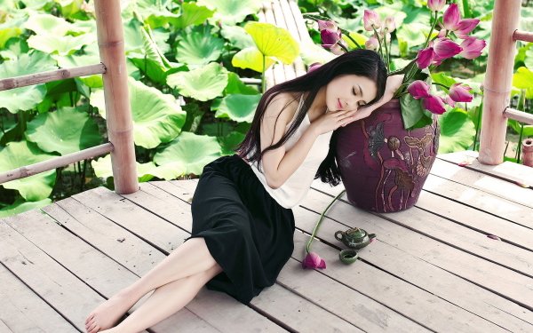 Women Asian Brunette Resting Model HD Wallpaper | Background Image