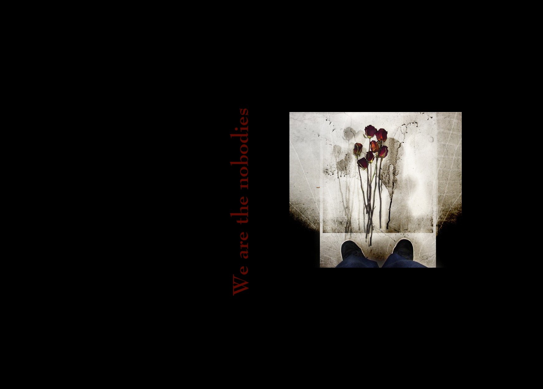 A digital wallpaper featuring a close-up of dried roses against a textured background, with the phrase We are the nobodies artistically integrated into the design.