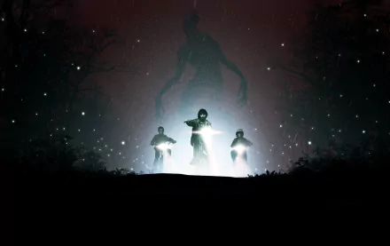 A striking HD desktop wallpaper featuring Mike Wheeler from *Stranger Things*, with a dramatic scene showcasing eerie lighting and shadowy figures in a mysterious landscape.