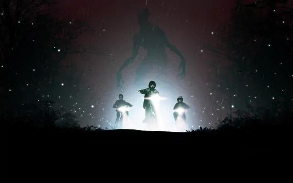 A striking HD desktop wallpaper featuring Mike Wheeler from *Stranger Things*, with a dramatic scene showcasing eerie lighting and shadowy figures in a mysterious landscape.