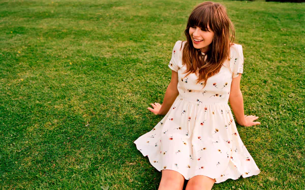 smile grass white dress English brunette singer music Gabrielle Aplin HD Desktop Wallpaper | Background Image