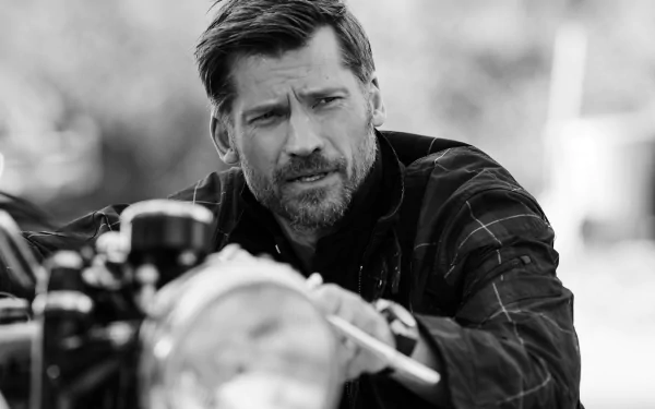 Black & White Danish actor Celebrity Nikolaj Coster-Waldau HD Desktop Wallpaper | Background Image