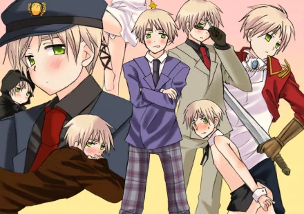HD PC desktop wallpaper featuring multiple anime-style characters from Hetalia Axis Powers in varied poses and outfits.