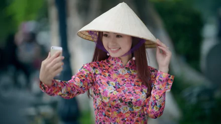 traditional costume hat brunette smile model woman asian HD Desktop Wallpaper | Background Image