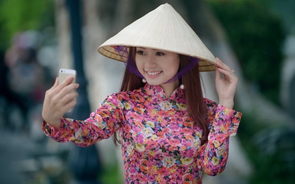 Women Asian Model Smile Brunette Hat Traditional Costume HD Wallpaper | Background Image
