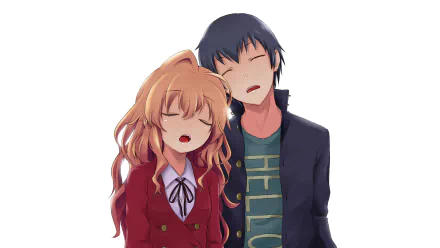 Ryuuji Takasu and Taiga Aisaka from the anime Toradora! are depicted sleeping together in this HD desktop wallpaper, showcasing a moment of warmth and connection.