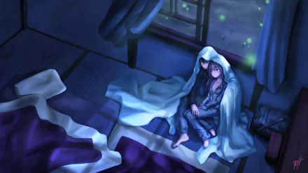A cozy scene featuring Taiga Aisaka and Ryuuji Takasu from Toradora!, sitting together under a blanket in a dimly lit room, surrounded by a serene atmosphere. 4K Ultra HD wallpaper.