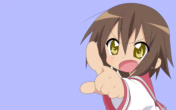 Misao Kusakabe from the Lucky Star anime pointing energetically at the viewer on a lilac background — HD PC desktop wallpaper and background