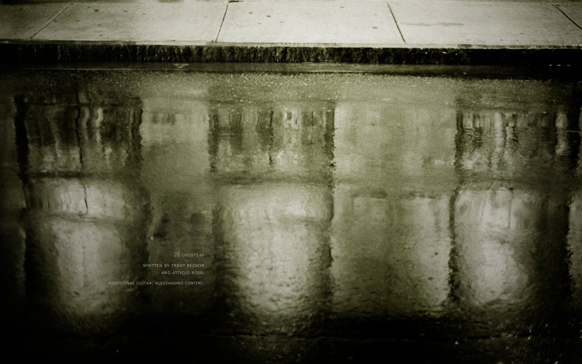 HD PC desktop wallpaper featuring a dark, reflective water surface with abstract textures, inspired by Nine Inch Nails and their music aesthetic.