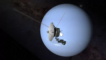 A stunning HD wallpaper of Voyager 2 approaching Neptune, showcasing the satellite against the backdrop of space, blending Sci-Fi elements with cosmic exploration.