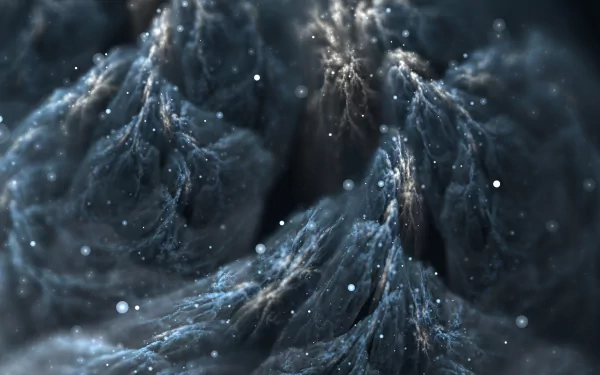 Close-up abstract image of blue and gray smoke with sparkling particles, designed as an HD PC desktop wallpaper and background.