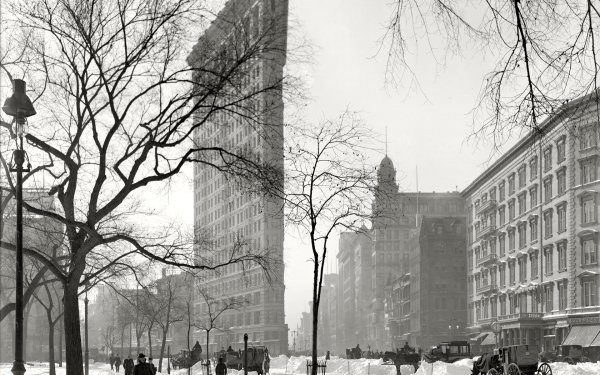 Man Made New York Cities United States USA Winter Snow House Retro Black & White HD Wallpaper | Background Image